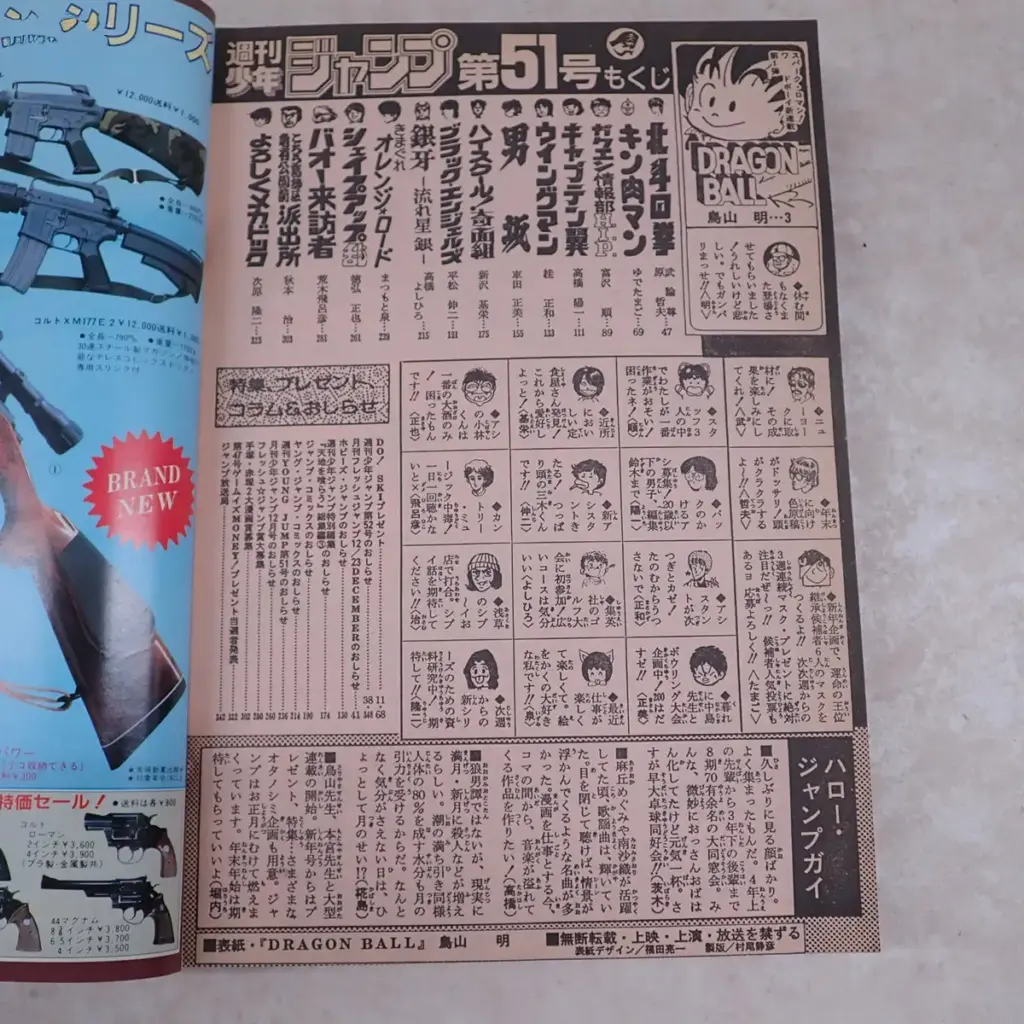 週刊少年ジャンプ 1984年12月3日第51号 鳥山明『DRAGONBALL』新連載号　目次
