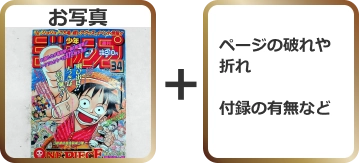 本のお写真と、ページの破れや折れ・付録の有無などをお伝えください。