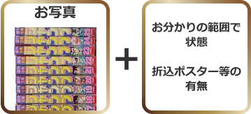 本のお写真と、お分かりの範囲で状態・折込ポスター等の有無をお伝えください。